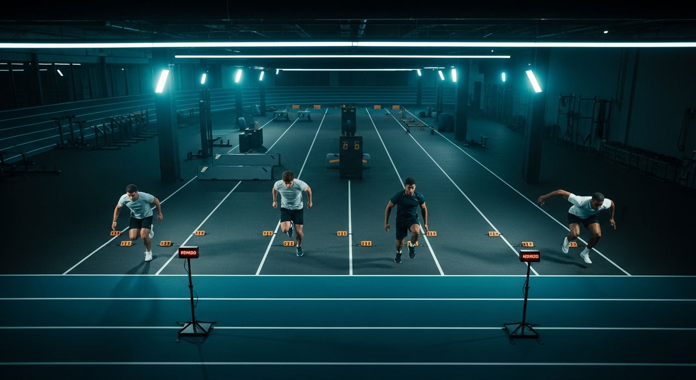 D1 Training Scottsdale facility overhead view with athletes and timing gates